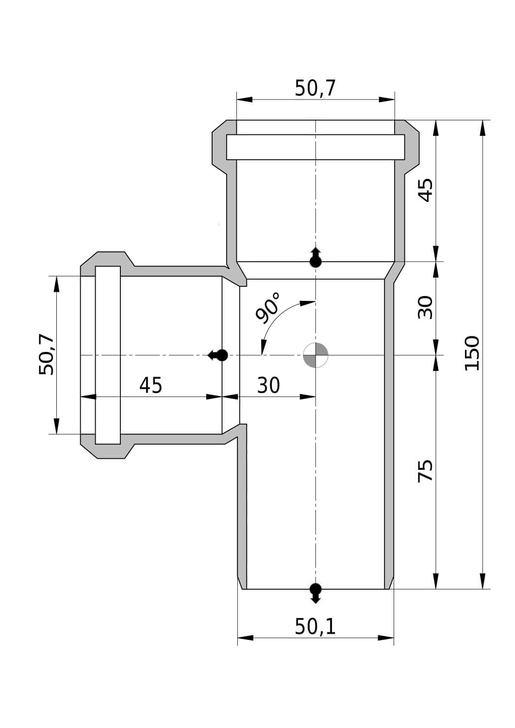 Wavin Abzweig AS+ DN 50x50 87 Grad