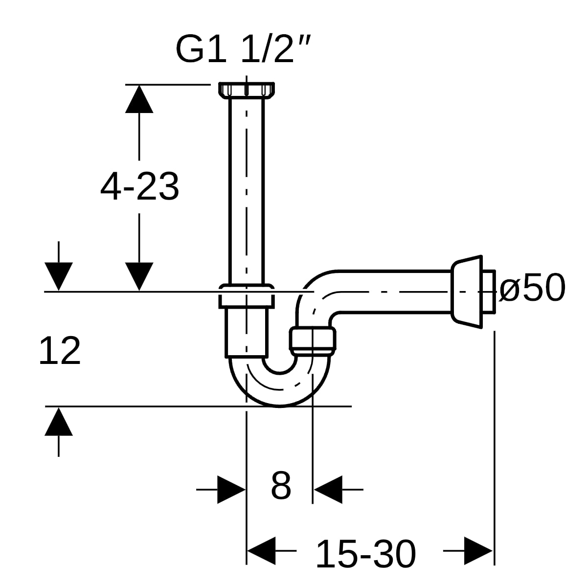 Geberit Rohrbogengeruchsverschluss für Spülbecken Abgang horiz. G1 1/2x50