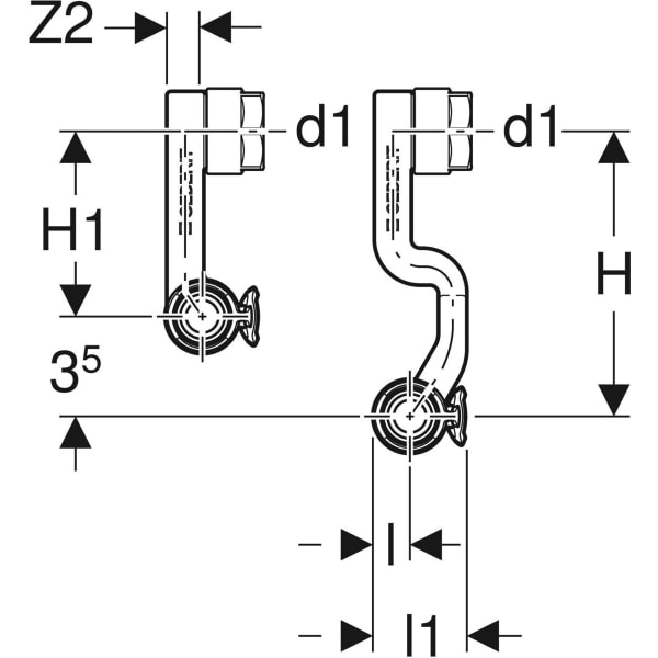 Geberit FlowFit Set Anschluss-T-Stück für Vorl./Rückl. SiBr d20-15-20