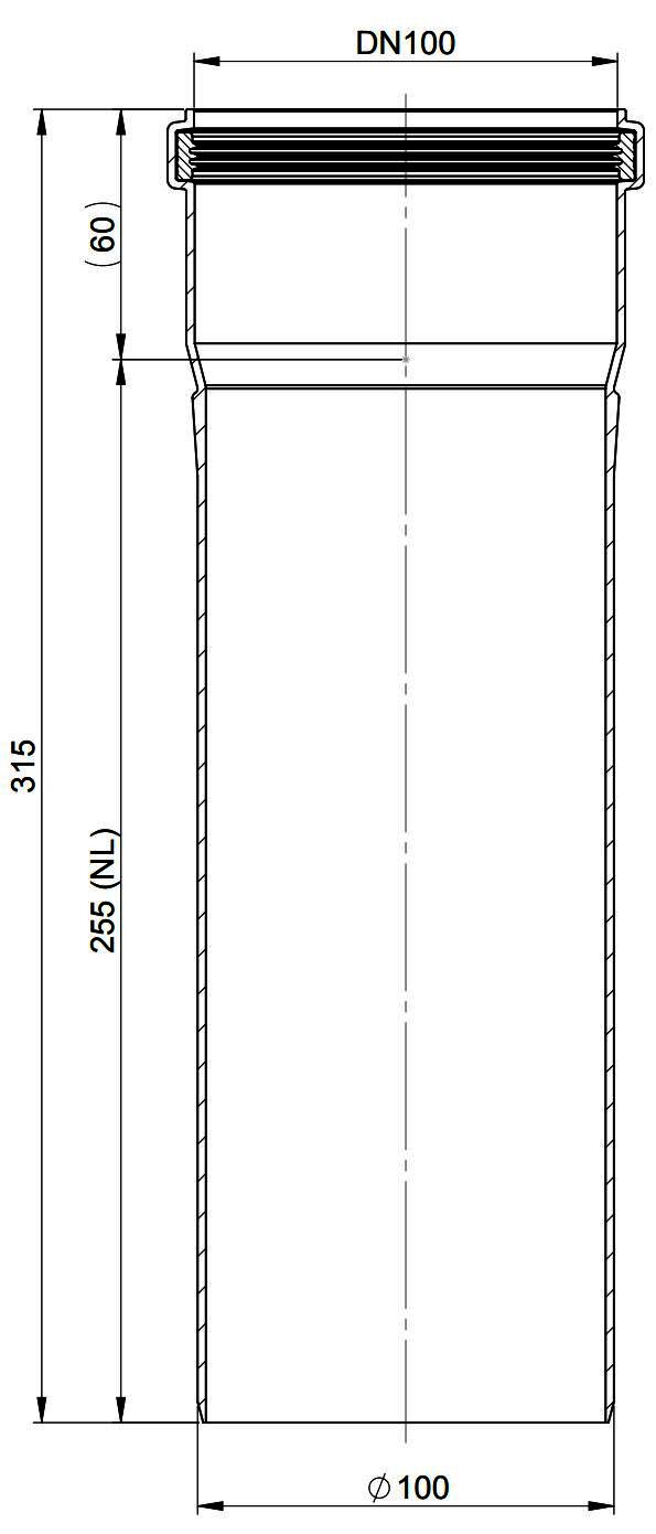 MHG Rohr, starr, 255 mm, DN 100 für Abgasleitung Atec