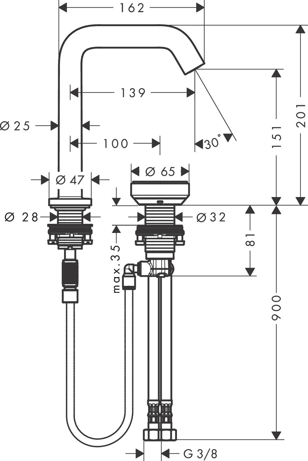 Hansgrohe 2-Loch WTM Tecturis S 150 mit unverschl.Ablaufgarnitur chrom