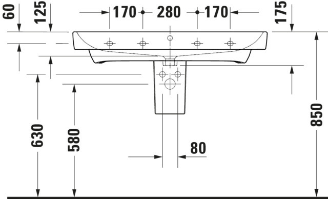 Duravit No.1 Waschtisch,1000mm,unten glasiert m.ÜL, m.HLB ,1 HL, Weiß HG