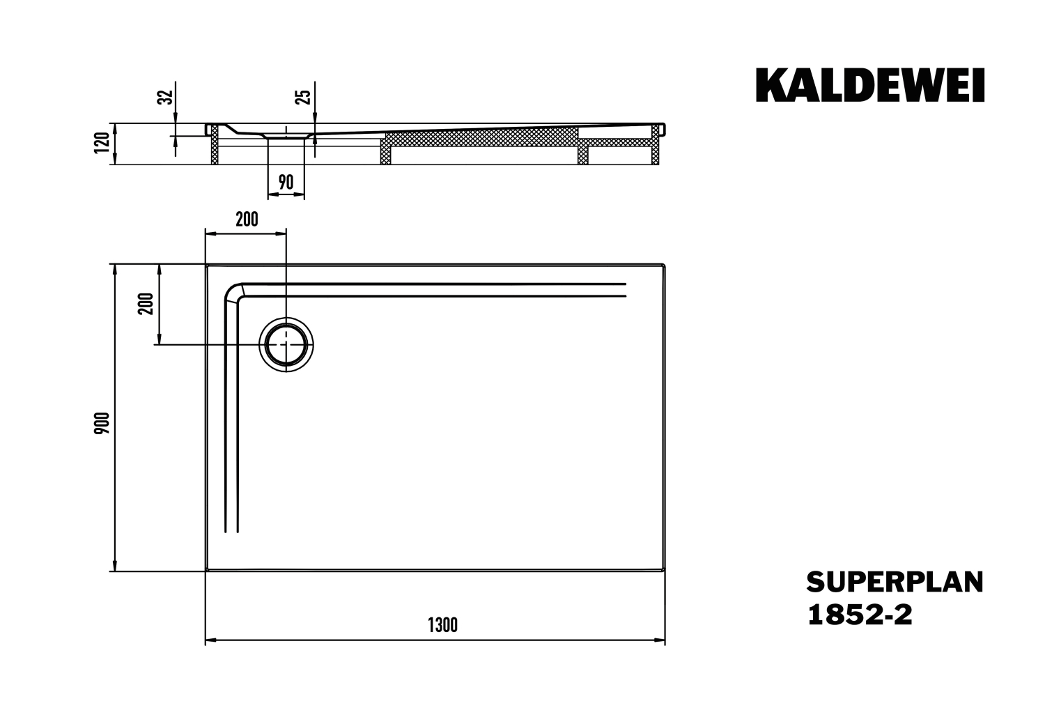 KA DW SUPERPLAN mit Wannenträger Mod. 1852-2,900x1300mm,alpinweiß,m. WT