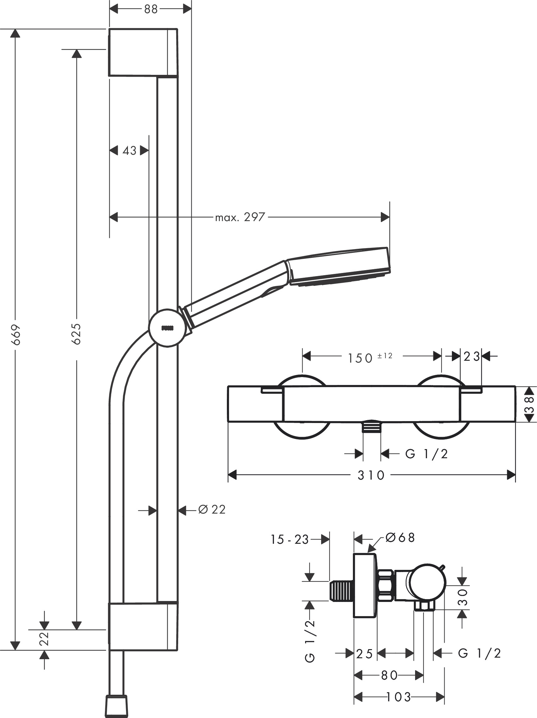 Hansgrohe Brausesystem Pulsify Select S 105 3j Eco Relaxation Ecostat Fine 650mm chrom