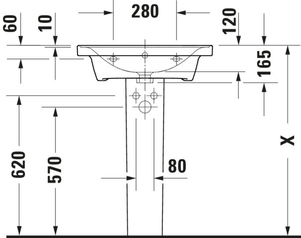 DU Waschtisch D-Neo weiß, 600mm mit Überlauf