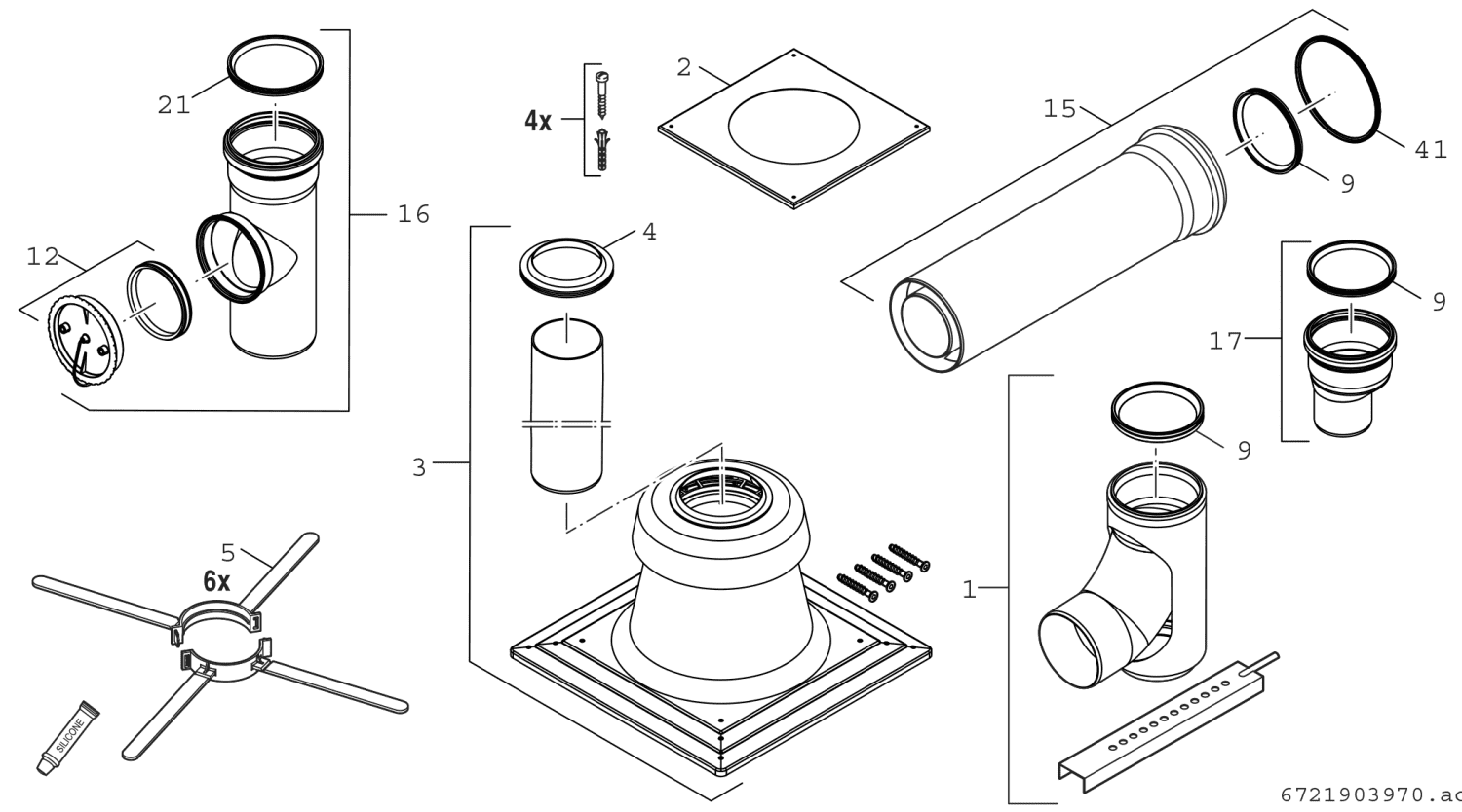 BOSCH Abgaszubehör FC-Set110-B53 Grundbausatz B53, Kunststoff, d:110mm