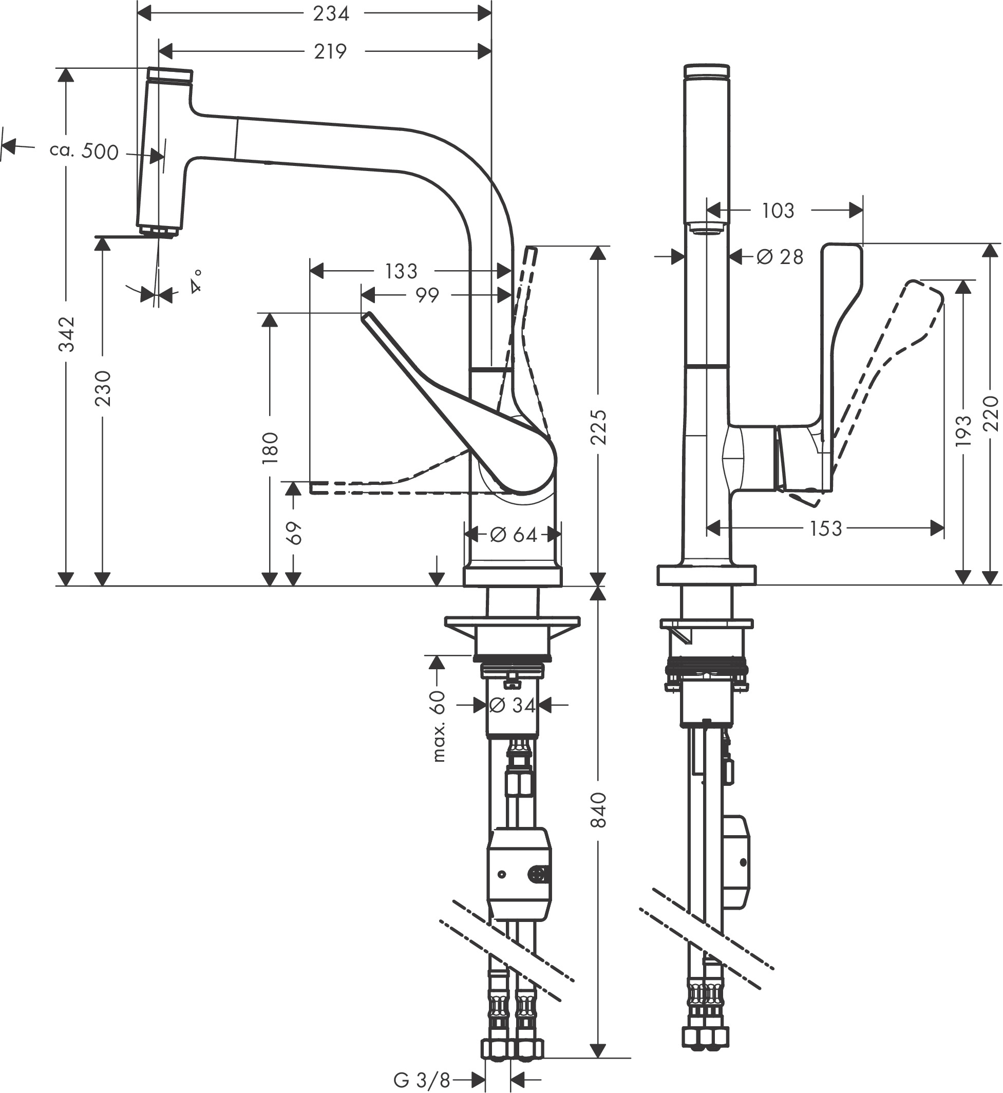 Hansgrohe Spültischmischer Select Axor Citterio BBC mit Ausziehauslauf
