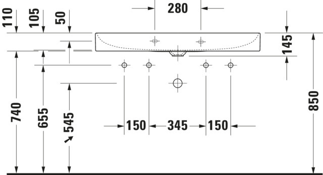 DU Möbel-WT DuraSquare 1000 mm o.ÜL, m.HLB, 2 HL, 1 Becken, weiß