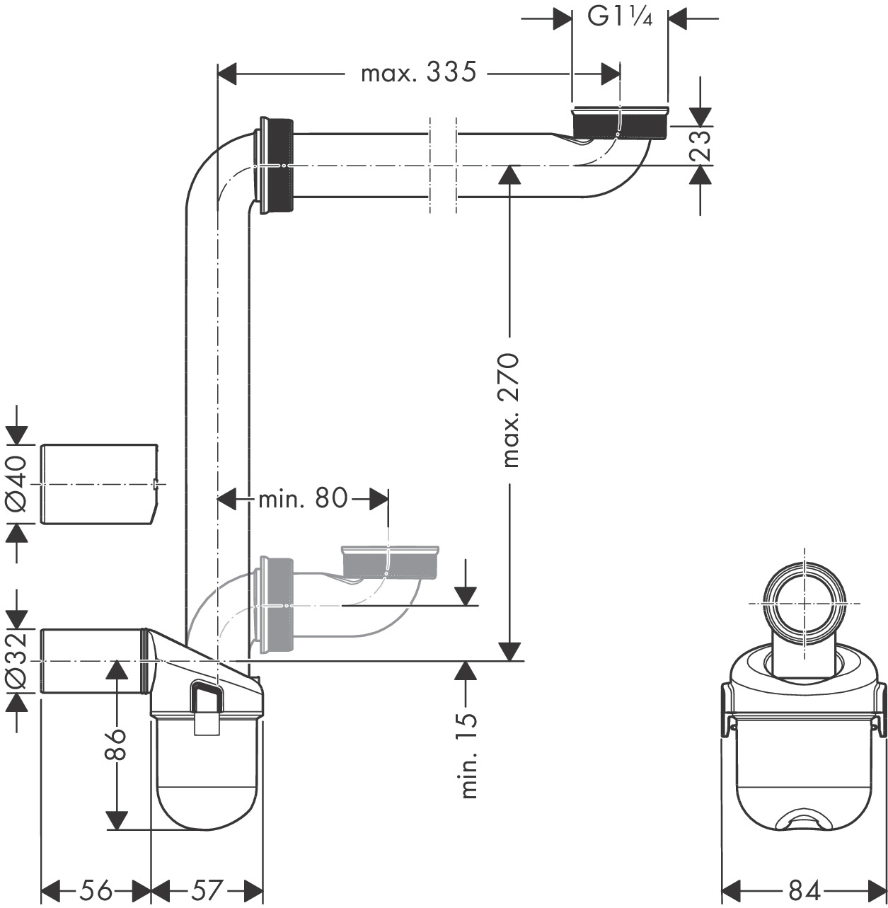 Hansgrohe Raumsparsiphon für Waschtisch 50 mm