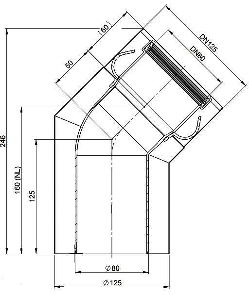 MHG Bogen PP/Edelstahl 45Grad, DN 80/125