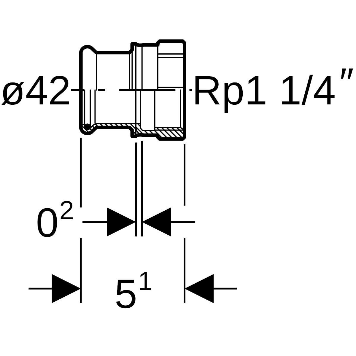 Geberit Mapress Edelstahl Übergang mit IG d42-Rp1 1/4