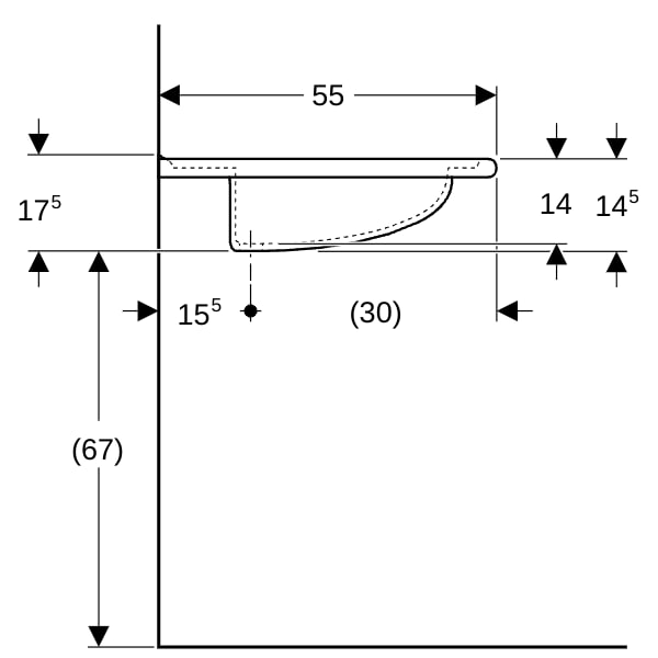 Geberit Vitalis WT, barrierefrei, 55x55cm o. Hl., m. Ül., weiß, KeraTect