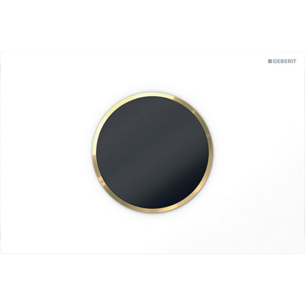 Geberit Sigma10 WC-Strg. rund, elek.Sp., Batt autom/bl, weiß glänzend /goldfarben glzd