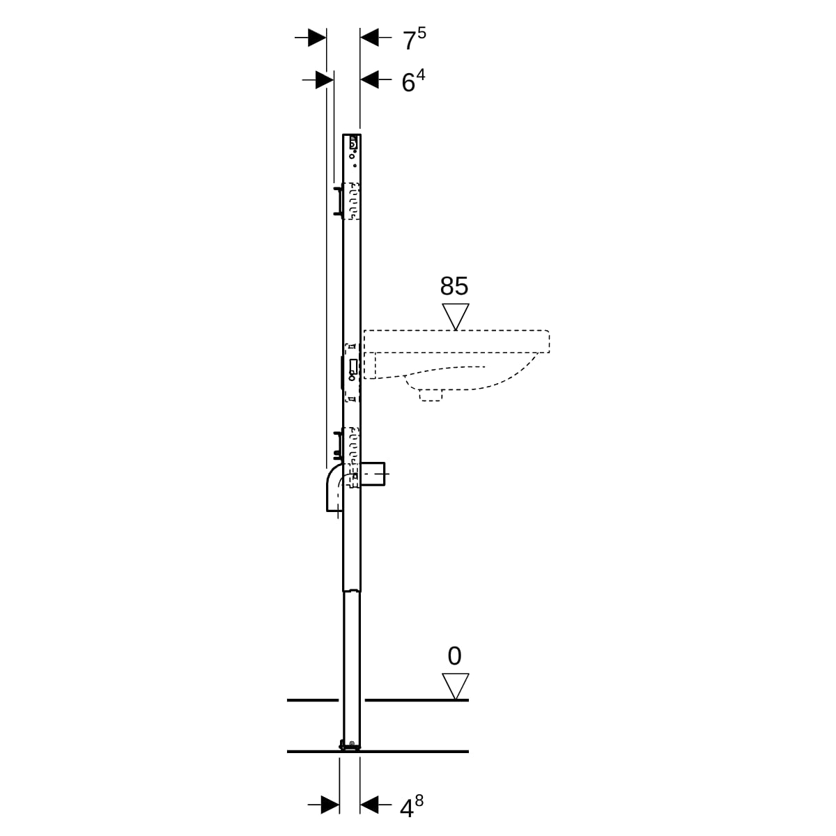 Geberit Duofix Element f. WT, 130 cm Wandarmatur AP, mit UP Siphon