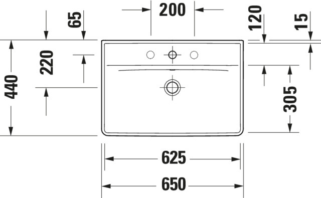 DU Waschtisch D-Neo, 650mm, weiß mit ÜL, mit HLB, 1 HL