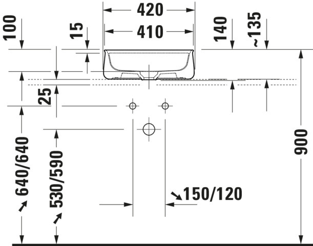 DU Aufsatzbecken 420mm Zencha, geschl. o.ÜL, m.HLB, 1 HL, Weiß, WGL