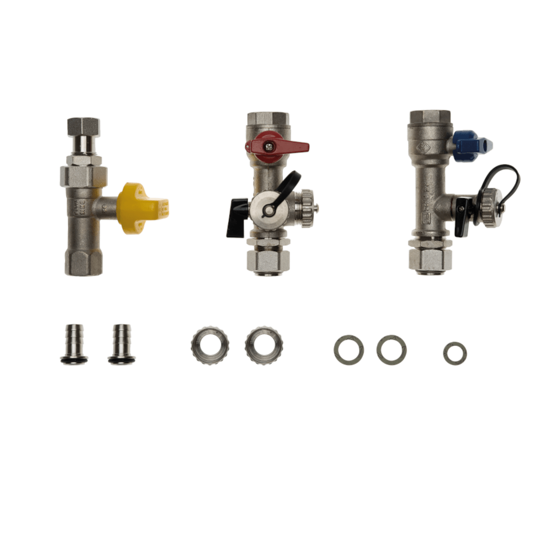 Brötje Absperrset DN15/20 Durchgang für Gas/Heizung VL+RL 15-28 kW Brötje Absperrset DN15/20 Durchgang für Gas/Heizung VL+RL 15-28 kW