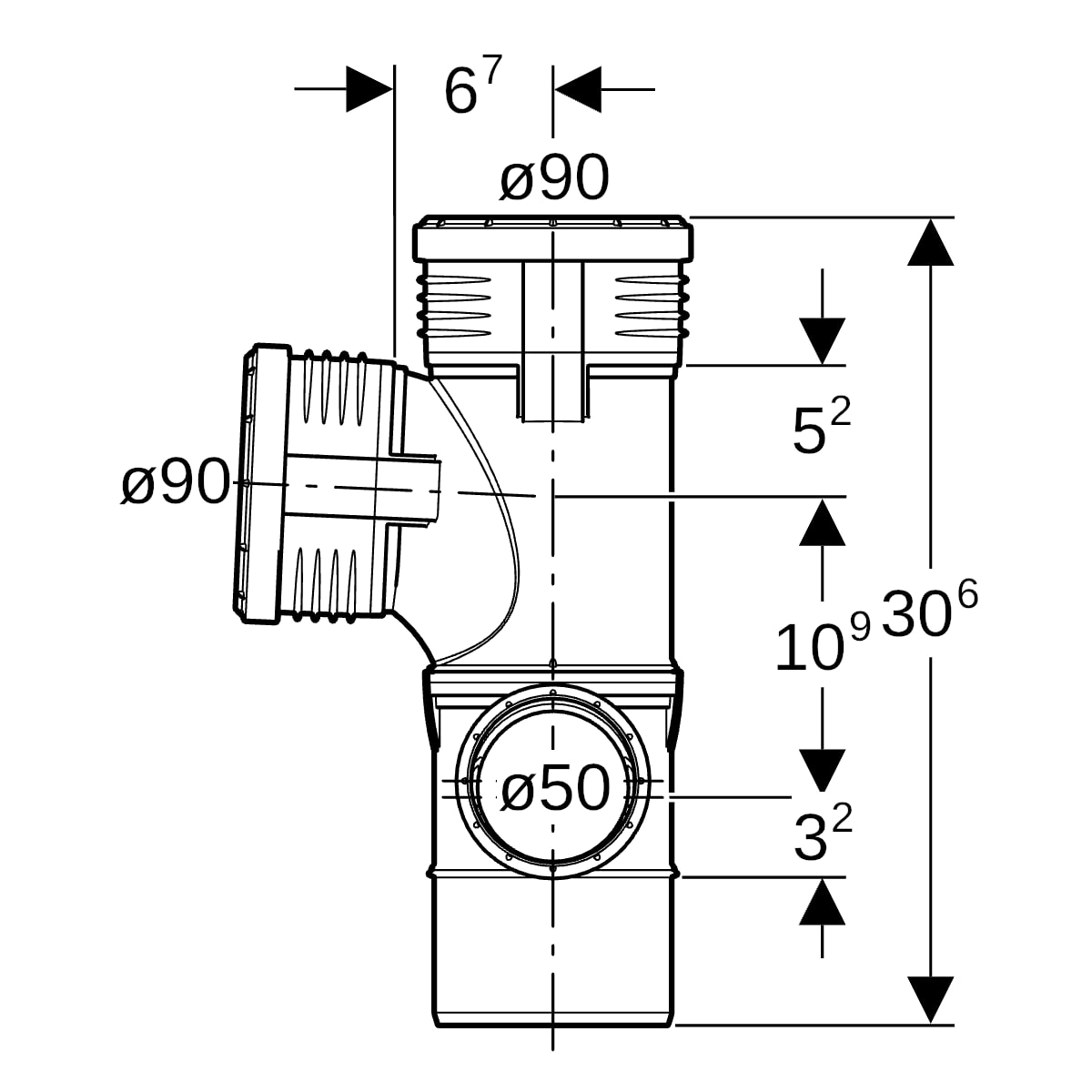 Geberit Silent-PP Kombiabzweig 87,5Gr rechts d90/90/50