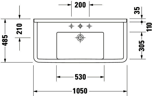 DU Möbelwaschtisch Starck 3 1050 mm mit ÜL, mit HLB, 1 HL, weiß WonderGliss
