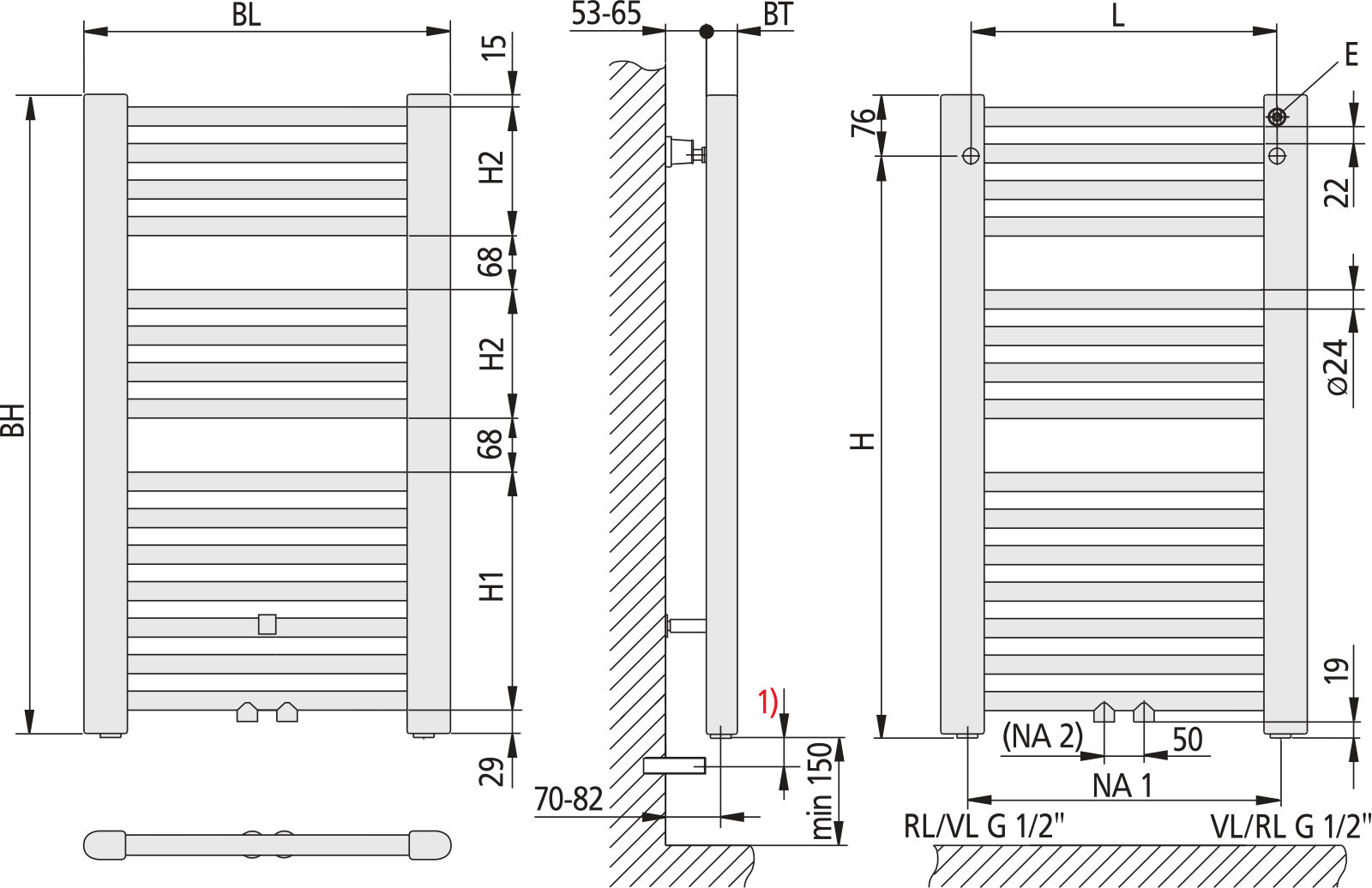 Kermi Basic -R BH 804x64x524mm QN 399, RAL 9016 SG
