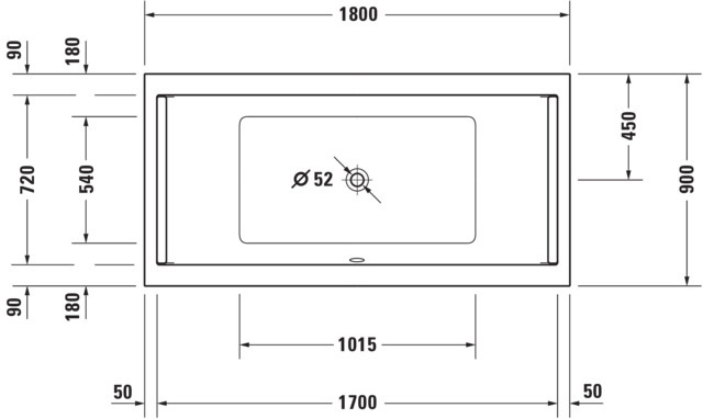 DU Starck Badewanne 1800x900 Einbau Mittelabl.,Rückenschr. 2 L/R, Weiß