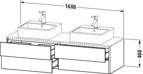 DU WT-Unterbau XSquare, 4 SK, wandh. 400x1600x548mm, Betongrau Matt