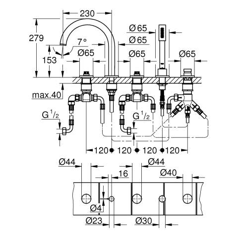 GROHE 5-L-Wannenkombin. Atrio Private C. 25224 für Hebelgriffe cool sunrise