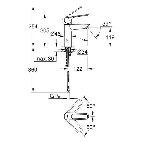 GROHE EH-WT-Batterie Eurosmart 23987_3 M-Size Verbrühschutz offener Hebel chrom