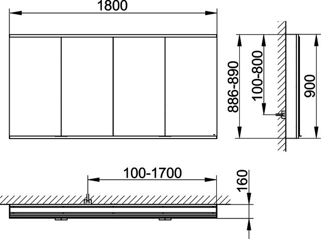 KEUCO Royal Modular 2.0 SPS, bel. 80041, Vorb,4Steckd,sb-elox,1800x900x120mm