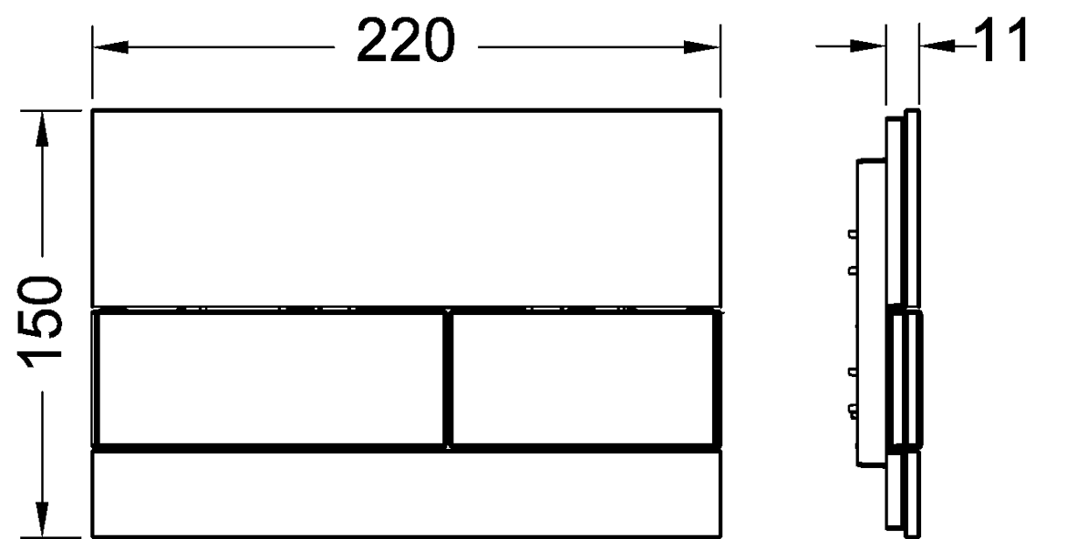 TECEsquare Betätigungsplatte Zweimengen Glas schw. glänzend, Tasten schw. glzd.