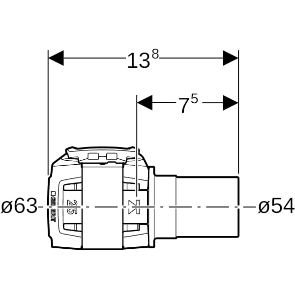 Geberit FlowFit Übergang auf Mapress m. Einschubende Rg+ d63-d54