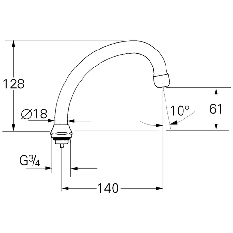 GROHE Rohrauslauf 13076 Ausladung 140mm schwenkbar mit Anschlag chrom