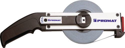 Rahmenbandmaß L.50m Band-B.13mm Acm EG II Alu.weiß Stahlmaßband PROMAT Rahmenbandmaß L.50m Band-B.13mm Acm EG II Alu.weiß Stahlmaßband PROMAT