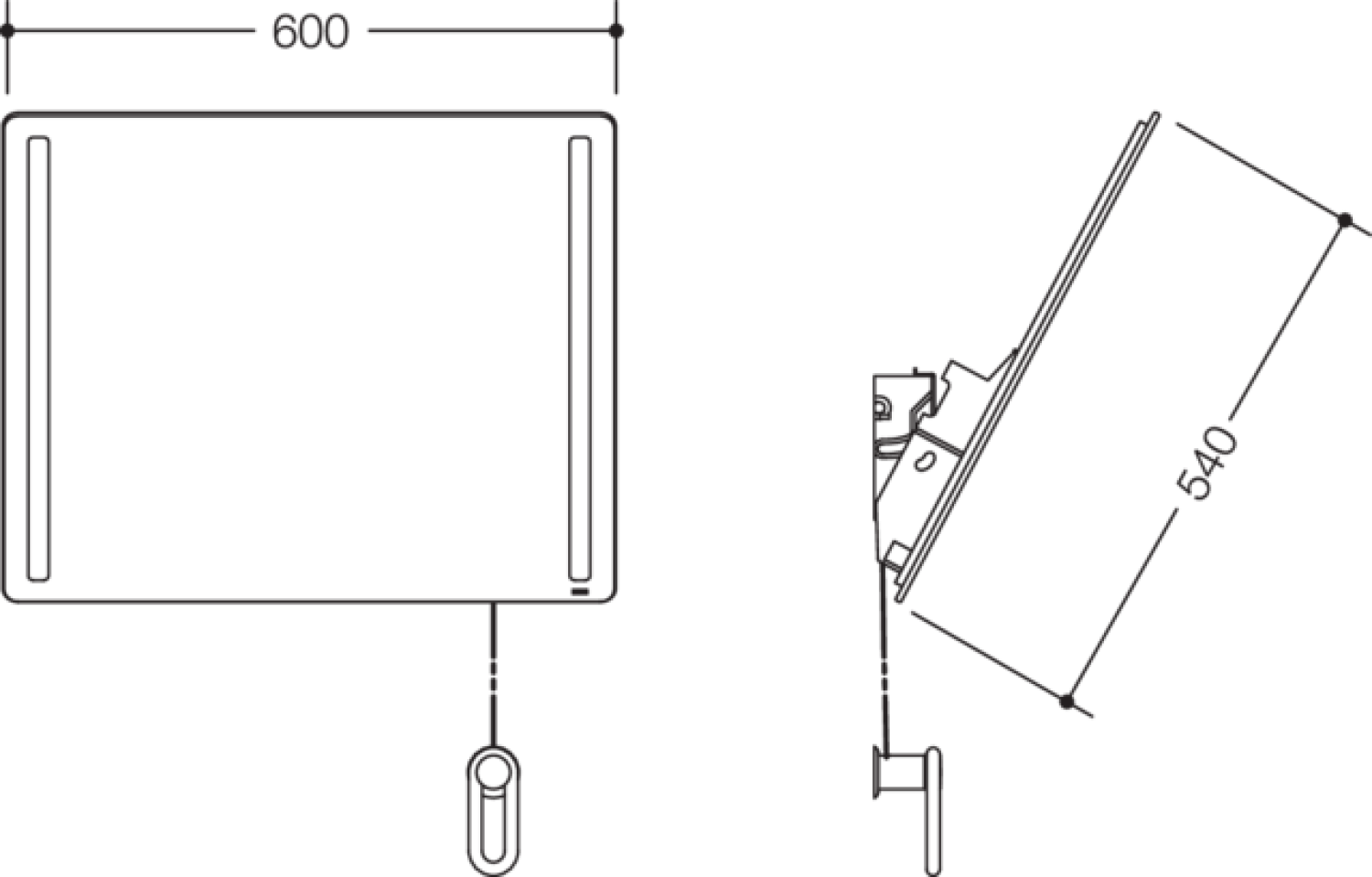 HEWI Kippspiegel LED basic, B:600mm H:540mm lichtgrau