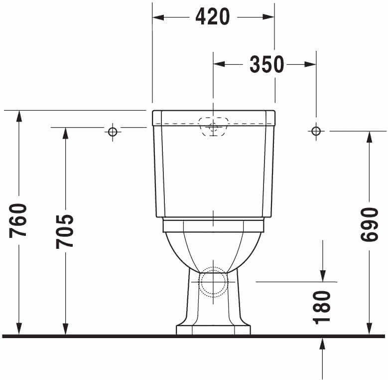 DU Stand-WC Kombi 1930 665 mm Tiefspüler, f.SPK, Abg.waagr., weiß