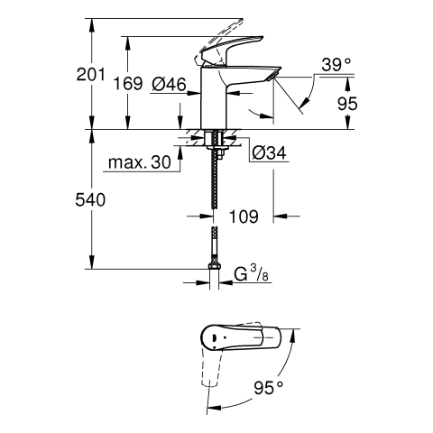 GROHE EH-WT-Batterie Eurosmart 24192_3 S-Size Mittelstellung kalt C2C chrom