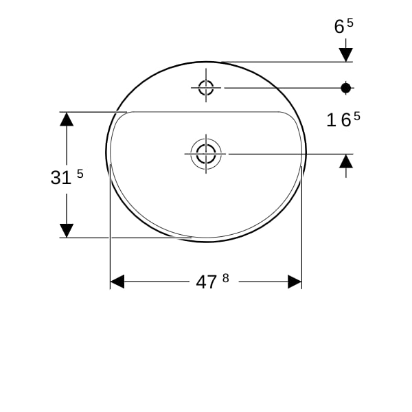 Geberit VariForm Einbauwaschtisch, oval mit HLB, 50x45cm, o. Ül., weiß, KeraTect