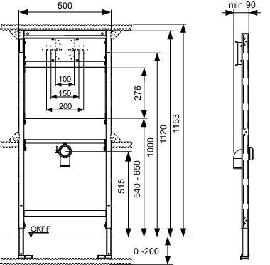 TECEprofil Waschtischmodul BH 1120 mm für Ausgussbecken