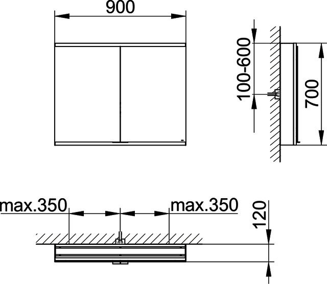 KEUCO Royal Modular 2.0 SPS, unbel. 80020, Vorb,2Steckd,sb-elox,900x700x120mm