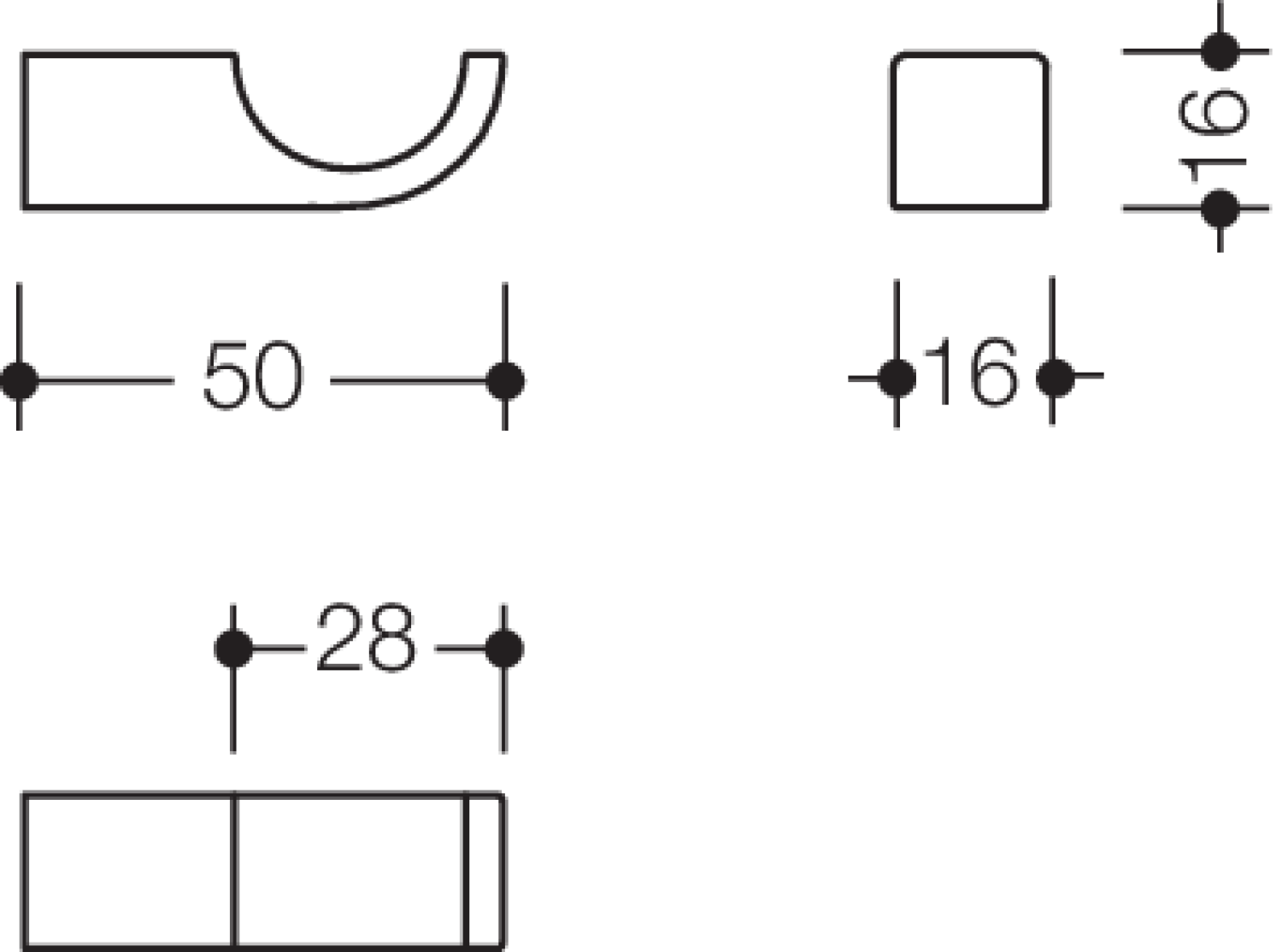 HEWI Haken Sys 800 K, Kst., Tiefe: 50mm signalweiß