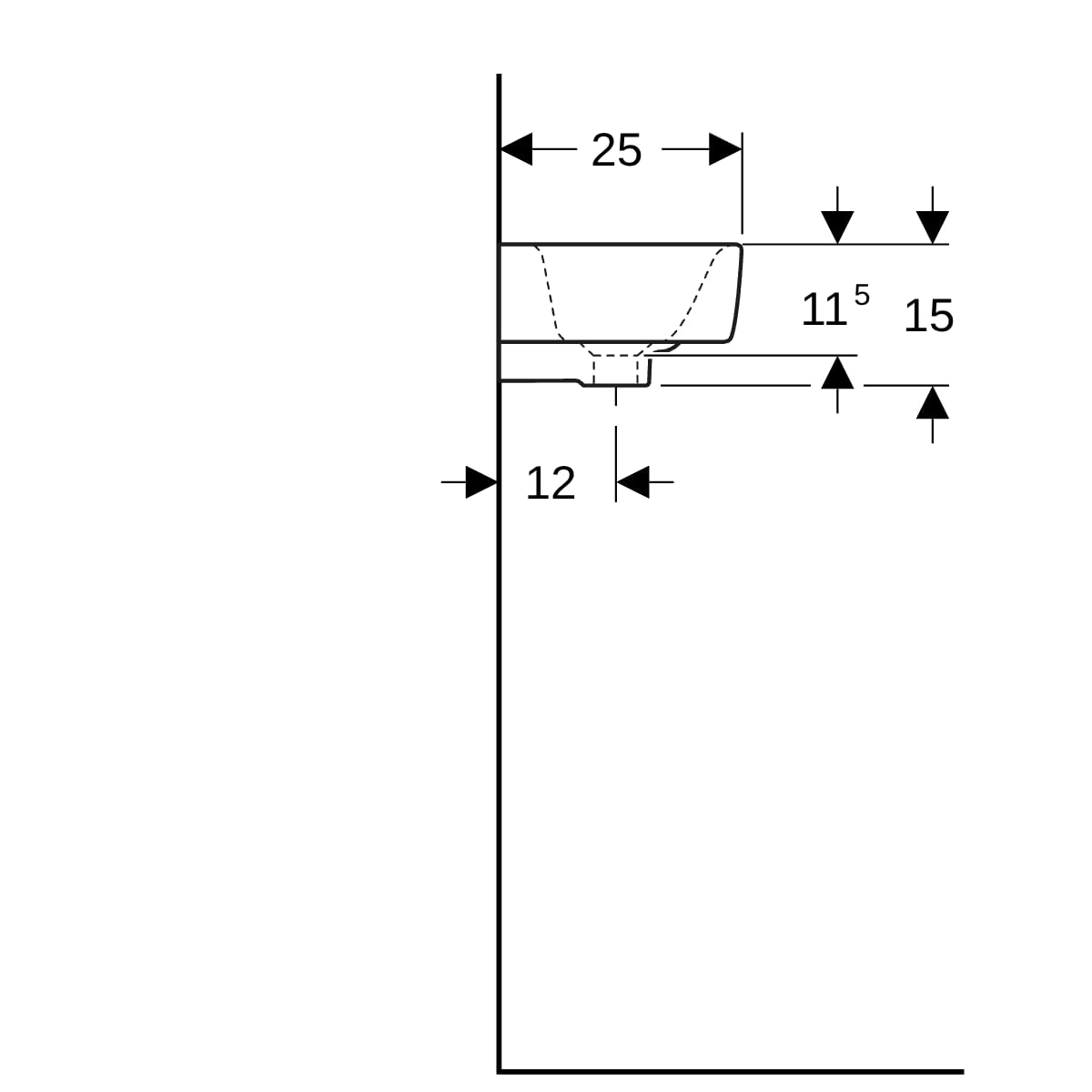 Geberit Renova Compact HWB, verk. Ausladung 50x25cm, Hl. rechts, m. Ül., weiß, Tect