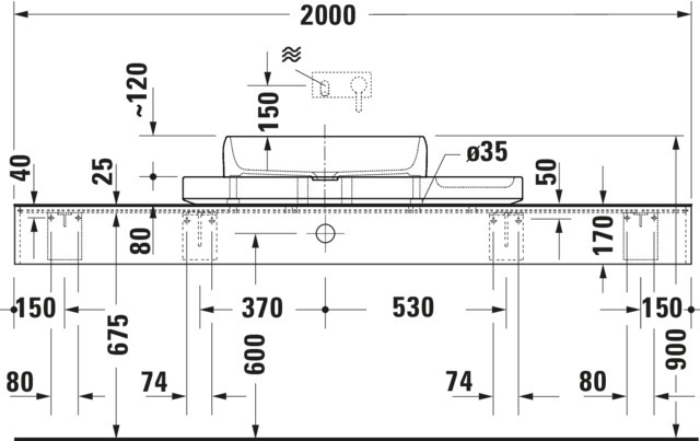 Duravit Qatego WT m. Kons.Weiß hgl/Marm.pol. 410x1000x200mm