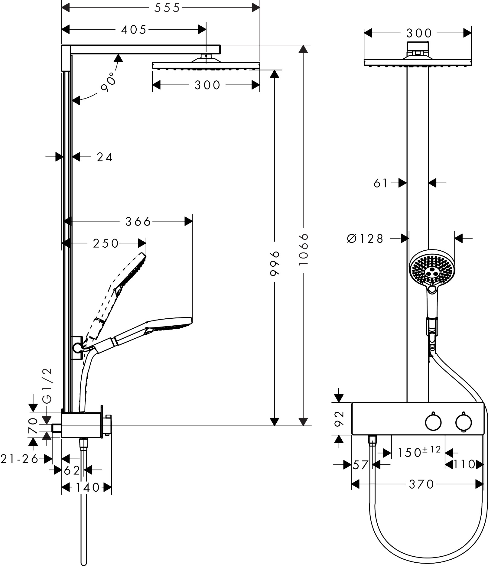 Hansgrohe Showerpipe Raindance E 300 1jet 350 ST chrom Hansgrohe Showerpipe Raindance E 300 1jet 350 ST chrom