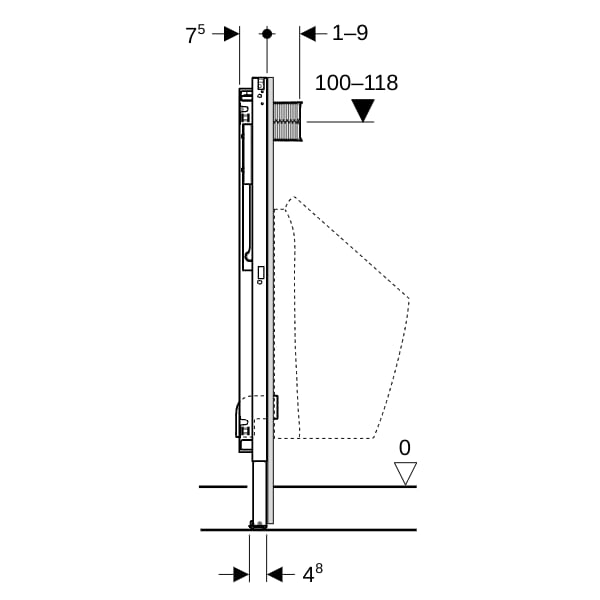 Geberit Duofix Element f. Urinal, 112-130 cm universell, für Sprühkopf