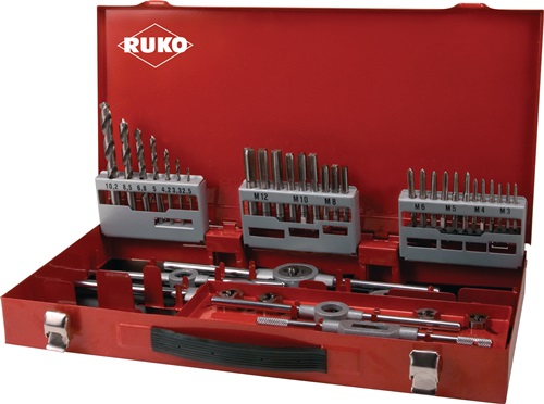 Gewindeschneidzeugsatz M3-M4-M5-M6-M8-M10-M12 44tlg.HSS RUKO Gewindeschneidzeugsatz M3-M4-M5-M6-M8-M10-M12 44tlg.HSS RUKO