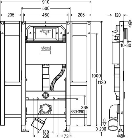 Viega WC-Element Prevista Dry 8874.9 für Stützgriffe 1120 mm