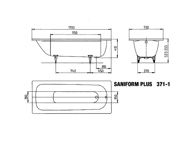 KA BW SANIFORM PLUS Mod.371-1,1700x730mm ,alpinweiß,Antislip