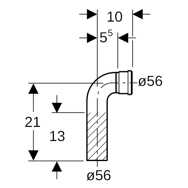 Geberit Anschlussbogen 90Gr mit Steckmuffe d56