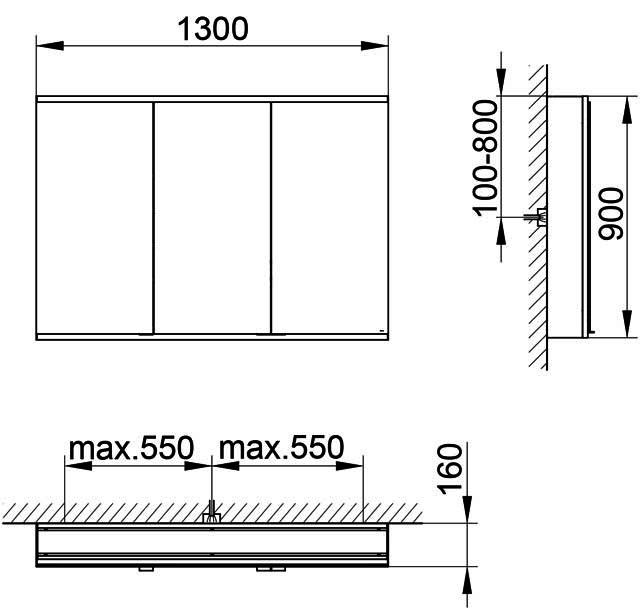 KEUCO Royal Modular 2.0 SPS, bel. 80031, Vorb,2Steckd,sb-elox,1300x900x160mm