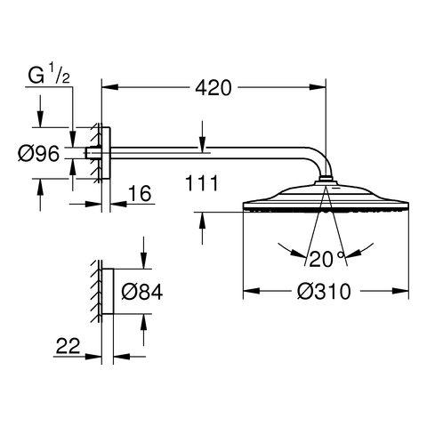 GROHE Kopfbr.Set Rainshower SmartConnect 310 26640 BA 422mm 2 Strahl 7,5l chrom